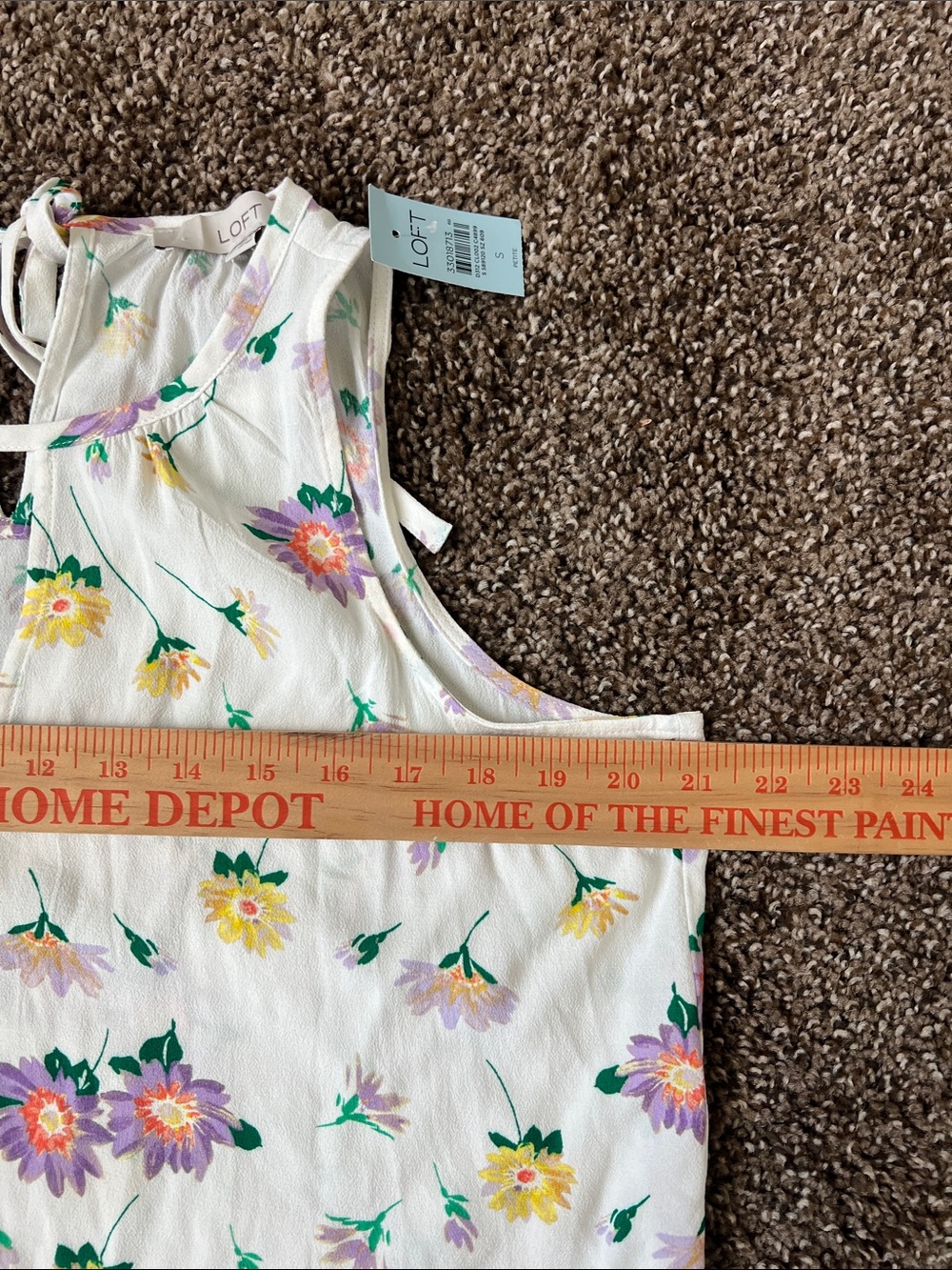 LOFT White Floral Keyhole Camisole with Purple & Yellow Blooms - Picture 3 of 7